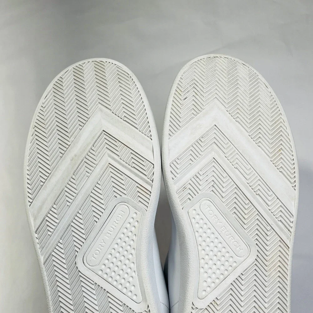 Tory Burch Double T Howell Court Sneaker Women 9 White Red Leather Designer Shoe